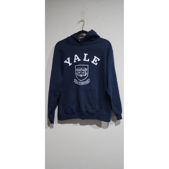 VTG Yale Ivy Sport Hooded Sweatshirt Unisex  Sz Medium Navy Pullover Y2K Preppy - Picture 1 of 11